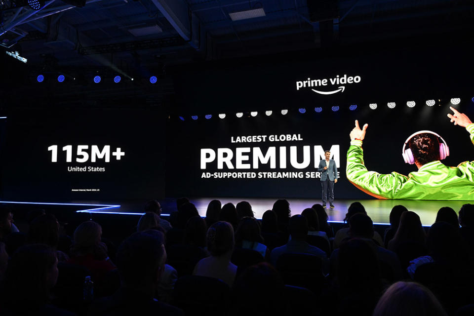 Mike Hopkins, Head of Prime Video and Amazon MGM Studios, speaks onstage as Amazon debuts Inaugural Upfront Presentation at Pier 36 on May 14, 2024 in New York City.