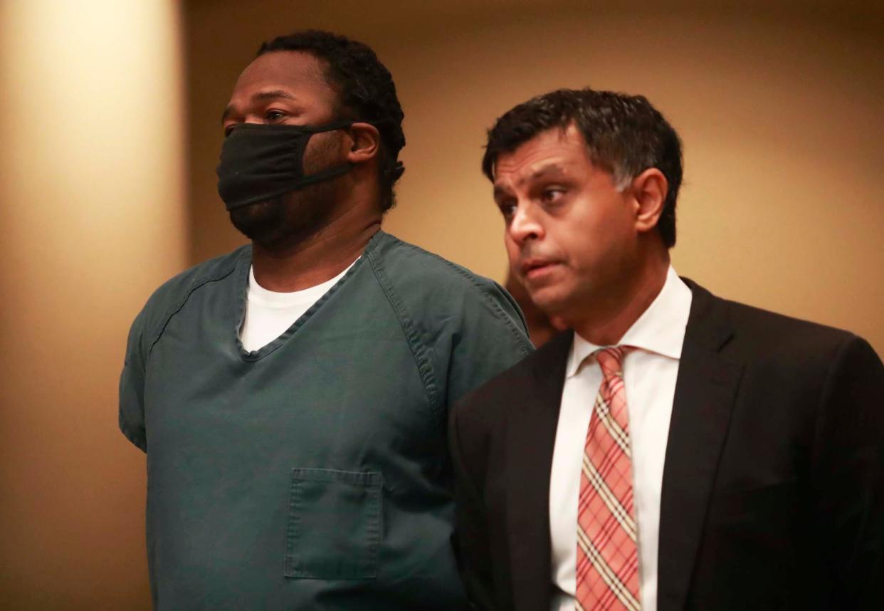 Cleotha Abston-Henderson can be seen at court listening to the judge’s response to his team requesting to have a Nashville jury instead of a Memphis jury on Thursday, October 12, 2023 at the Shelby County Justice Criminal Justice Center in Memphis, Tenn.