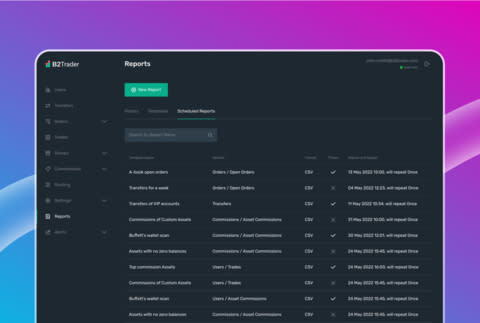 The new B2Trader platform extends the reports system to assist admins in getting a comprehensive view of what is happening on their platform. Reports are stored and accessible within the B2Trader platform through a new “Report” button. (Graphic: Business Wire)
