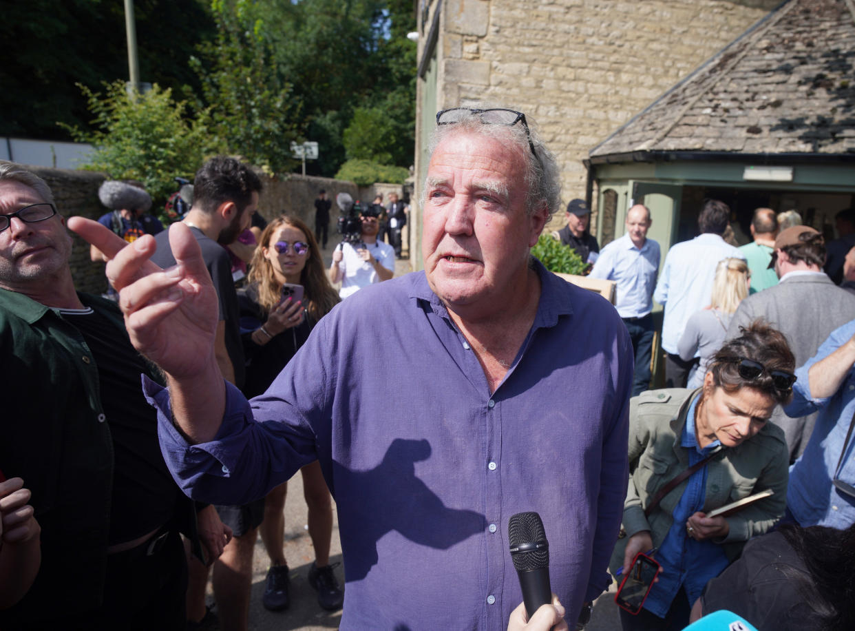 Jeremy Clarkson at the opening of his new pub, The Farmer's Dog, in Asthall, near Burford in Oxfordshire