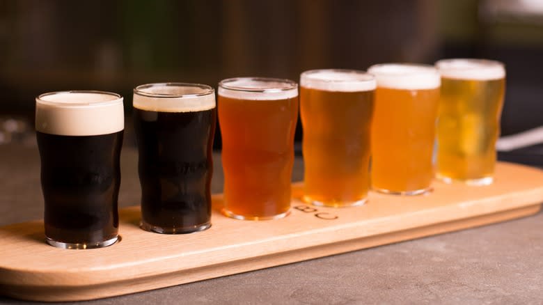 Beer flight sitting on counter 