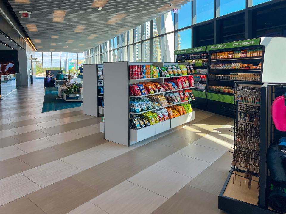 Concessions available for purchase, including chips, drinks and other snacks are shown at the Fort Lauderdale Brightline station.
