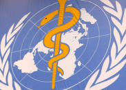 FILE - In this file photo dated Monday, May 17, 2004, The World Health Organisation, WHO, logo seen at the United Nations in Geneva, Switzerland. The World Health Organization’s top official in Europe, Dr. Hans Kluge warned Thursday Aug. 27, 2020, that the coronavirus is a “tornado with a long tail”, saying rising case counts among young people could ultimately spread the virus, and WHO issued advice to hotels as cases across Europe have increased amid the summer holiday season. (Laurent Gillieron/Keystone FILE via AP)