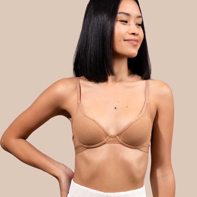 HACI Women's T Shirt Bra V Neck Full-Coverage Bra Padded(Beige,32B