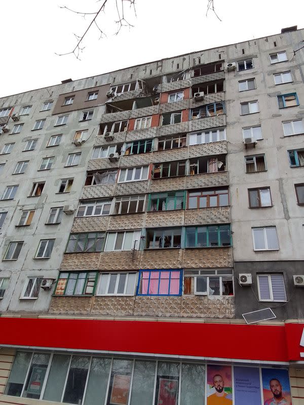 A view of a destroyed apartment building, amid Russia's invasion of Ukraine, in Mariupol