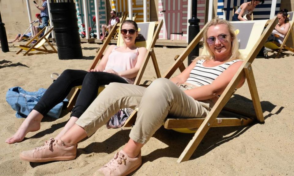 Helen Moule, 23, (left) and Eliza Fleming, 26, waiting for the launch of the Great Exhibition of the North.