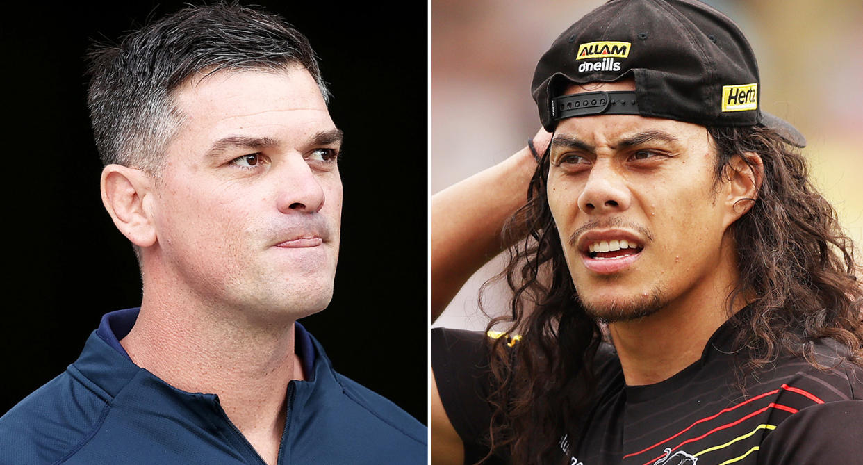 Bulldogs coach Cameron Ciraldo pictured left and right Jarome Luai