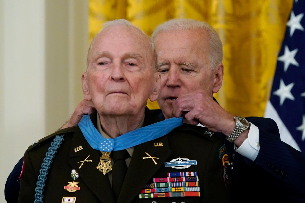 Joe Biden presents the Medal of Honor to retired US Army Col. Ralph Puckett (AP)