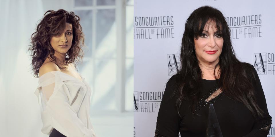 Holly Knight in 1988 (left) in promotional photos for her self-titled debut album "Knight." In 2013 (right) she was inducted into the songwriter's hall of fame for her writing on 80's hits like Pat Benetar's "Love is a Battlefield" and "Obsession" by Animotion.