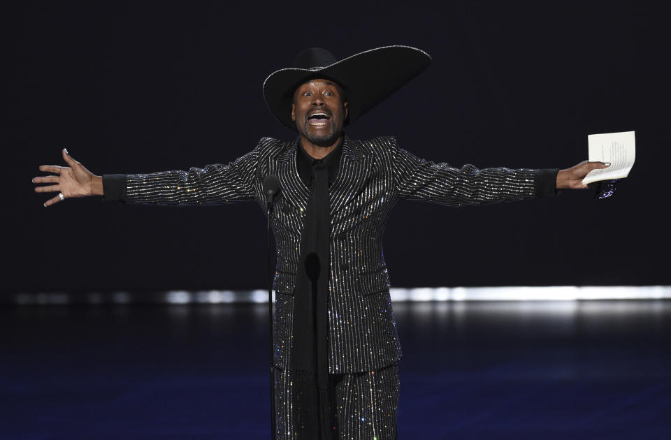 Billy Porter accepts the award for outstanding lead actor in a drama series for "Pose" at the 71st Primetime Emmy Awards on Sunday, Sept. 22, 2019, at the Microsoft Theater in Los Angeles. (Photo by Chris Pizzello/Invision/AP)