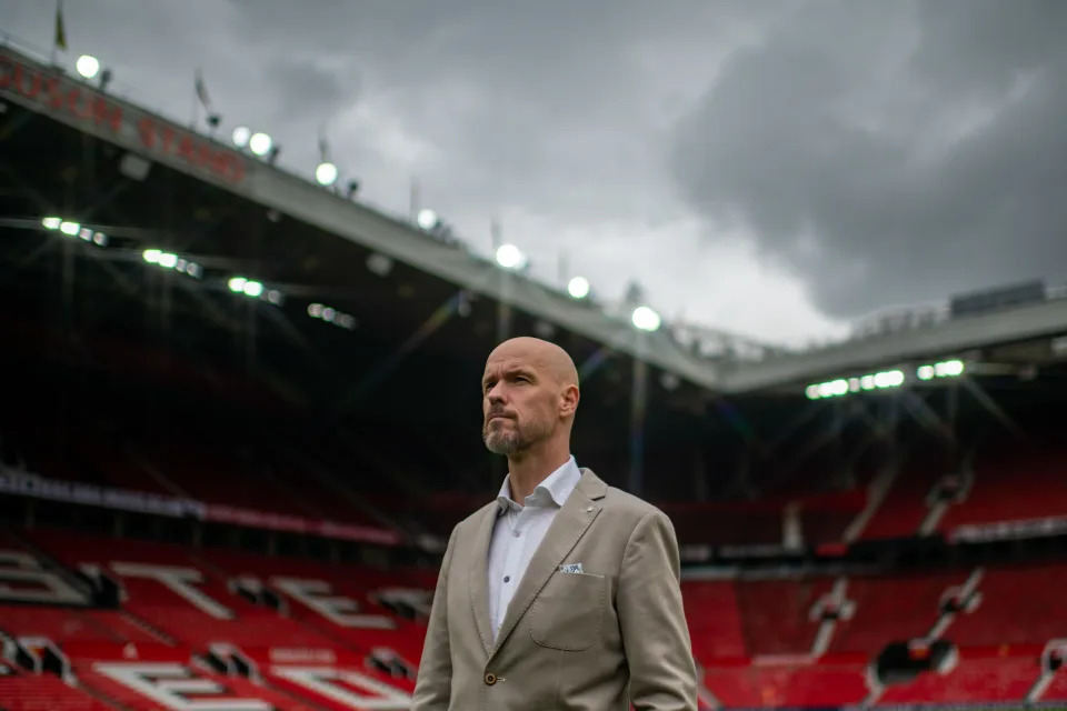 MANCHESTER, ENGLAND - MAY 23: Manager Erik ten Hag of Manchester United poses at Old Trafford on May 23, 2022 in Manchester, England. (Photo by Ash Donelon/Manchester United via Getty Images)