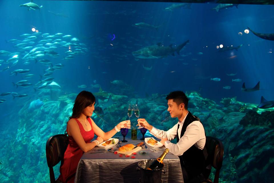Completing the underwater is Neptune's Restaurant, the first   aquarium restaurant in the world that can whip up a Noche Buena   feast unlike any other.