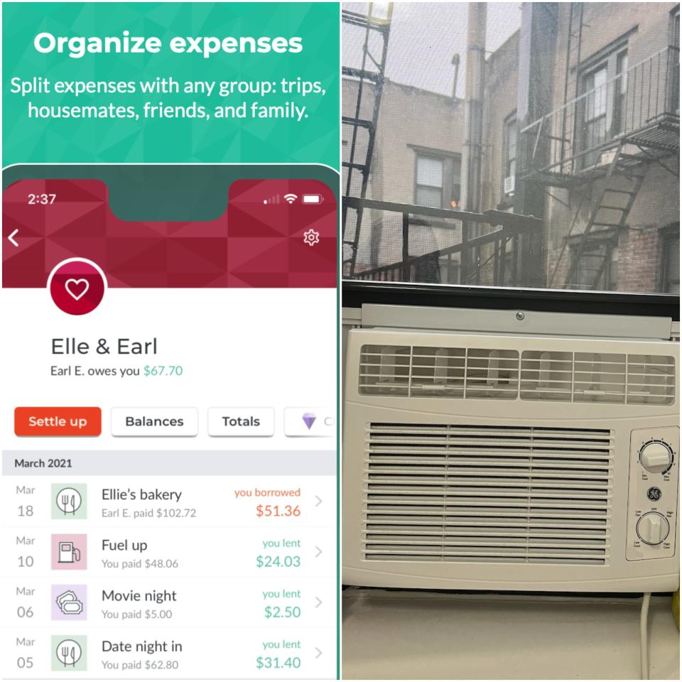 Split image of the Splitwise app and the A/C unit Pauline Villegas rush ordered.