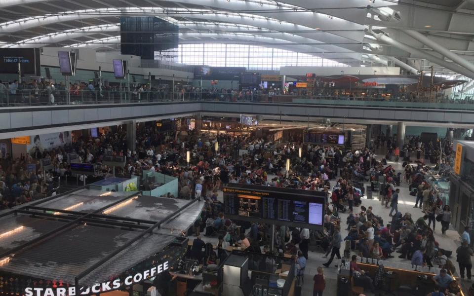 A view of Terminal 5 departure lounge, at London's Heathrow airport after flights were canceled - Credit: Emily Puddifer Twitter