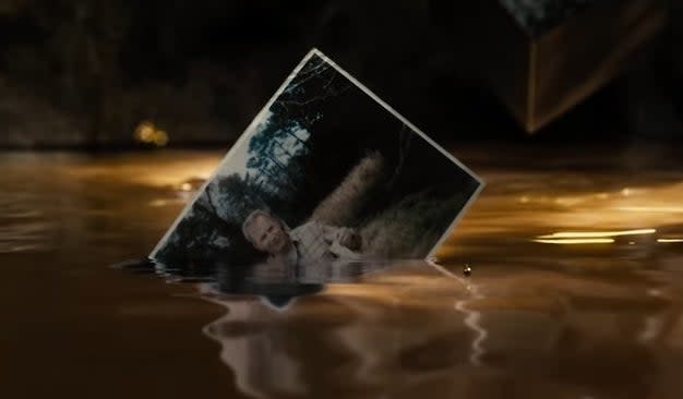 A photo of Jonathan Kent and the Mother Box rising from the waters of the Genesis Chamber in "Zack Snyder's Justice League"