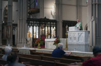 The Very Rev. Kris Stubna, rector of St. Paul Cathedral Parish, gives a homily on the topic of abortion and the recent Supreme Court decision to overturn Roe v. Wade during Mass at St. Paul Catholic Cathedral in Pittsburgh on Sunday, June 26, 2022. During his service Stubna said that Friday was "a day of great joy and blessing." (AP Photo/Jessie Wardarski)