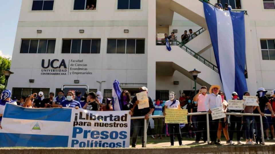 Manifestação pela liberdade de presos políticos na Nicarágua.