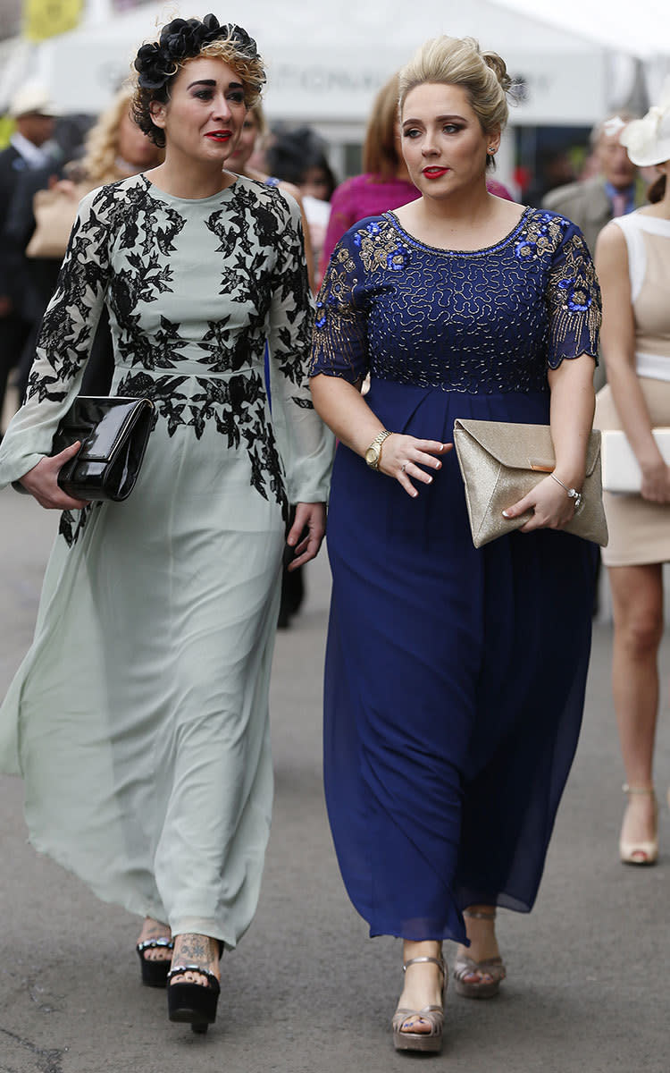 Going for a vintage vibe, these two ladies wore maxis with ornate embellishment.