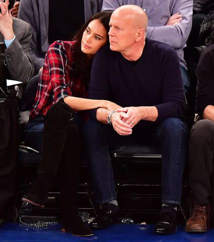 <p>James Devaney/GC Images</p> Emma Heming Willis and Bruce Willis attend Cleveland Cavaliers Vs. New York Knicks game at Madison Square Garden on February 4, 2017 in New York City.
