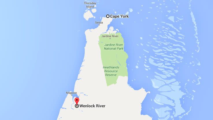 The crocodile made the journey from Cape York to its original home at Wenlock River. Photo: Google Maps