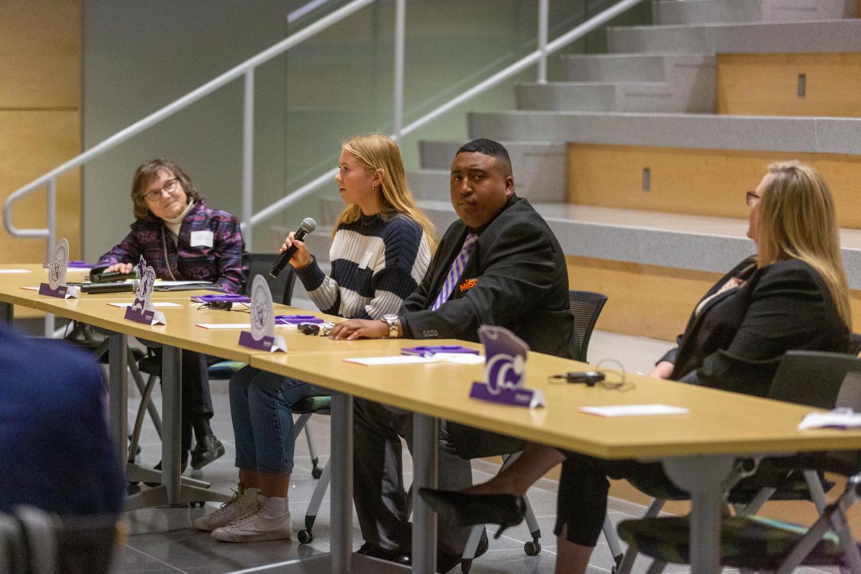 A three-person panel organized by Kansas State University discussed education and ways to encourage more people into the teaching profession Monday at the Topeka Center for Advanced Learning and Careers.