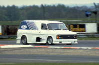 <p>Whereas the original Supervan used a genuine steel Transit bodyshell, its successor featured a glassfibre shell that was seven tenths of the size of the production vehicle. This time the running gear was from Ford's still-born C100 endurance racer, which meant there was a <strong>590bhp 3.9-litre Cosworth DFL V8</strong>, which was capable of taking Supervan 2 all the way up to <strong>176mph</strong>, which it was timed doing at the Silverstone circuit.</p>