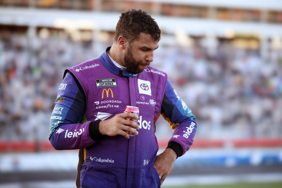 Bubba Wallace gathers his thoughts after being eliminated from the playoffs following Sunday's race at the Charlotte Roval.