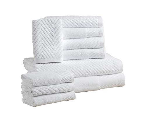 White Bath Towels Sets For Bathroom, 2 Bath Towels, 4 Hand Towels, 4 Wash Cloths, 100% Cotton T…