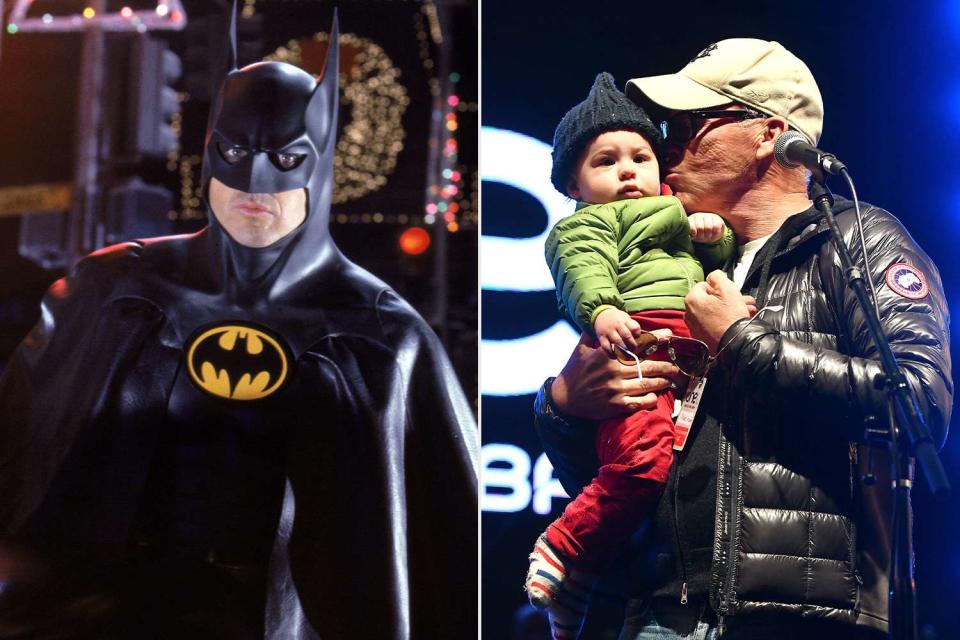 Warner Bros/Dc Comics/Kobal/Shutterstock;Getty Images Michael Keaton as Batman, Michael Keaton and his grandson