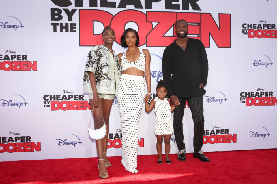 <div class="inline-image__caption"><p>Zaya Wade (left) pictured with Gabrielle Union, Kaavia James Union Wade and Dwyane Wade in March.</p></div> <div class="inline-image__credit">Jesse Grant/Getty Images for Disney</div>