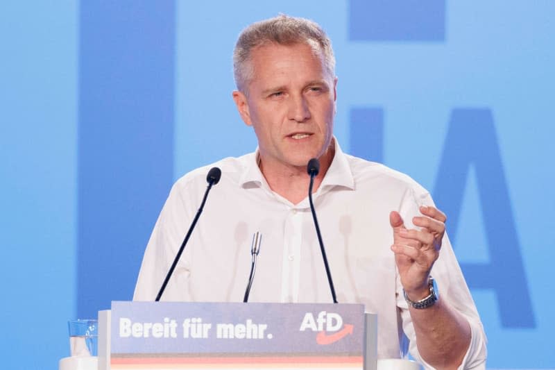 Member of the Bundestag Petr Bystron of the Alternative for Germany (AfD) speaks at the AfD's European election rally at the Magdeburg Exhibition Center. Carsten Koall/dpa