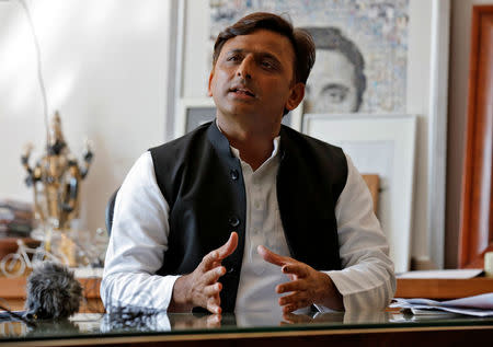 Akhilesh Yadav, Chief Minister of the northern state of Uttar Pradesh and Samajwadi Party (SP) President, speaks during an interview with Reuters in Lucknow, India, February 22, 2017. Picture taken February 22, 2017. REUTERS/Pawan Kumar