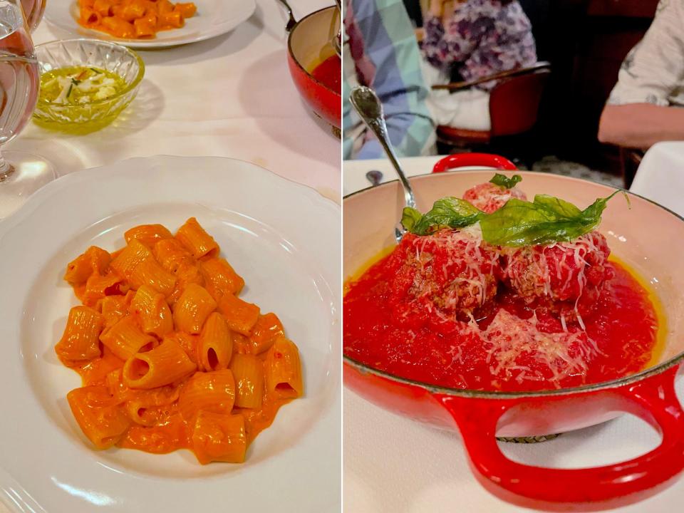 spicy rigatoni and meatballs at Carbone