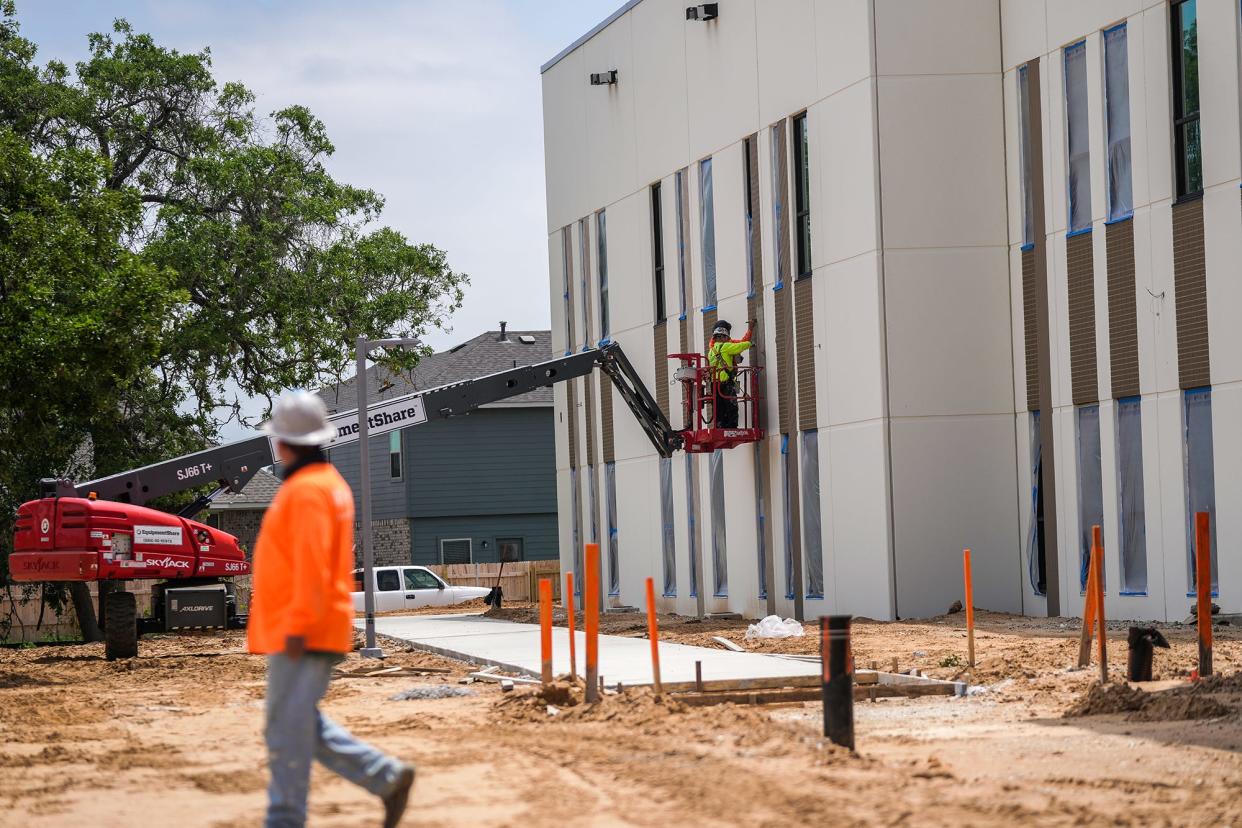 The Bastrop school district's Police Department has installed real-time cameras all of its campuses, including the new Colony Oaks Elementary, seen here during the construction phase in April.