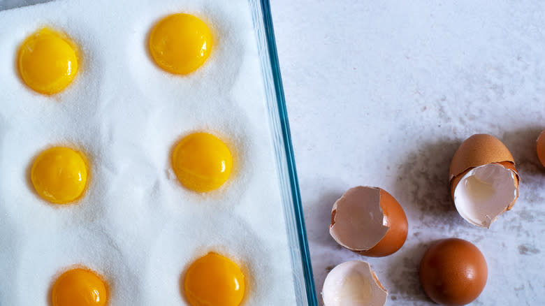 Cured egg yolks in salt