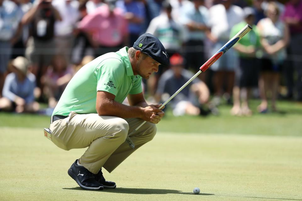 HILTON HEAD ISLAND, SOUTH CAROLINA - APRIL 18: Bryson DeChambeau reads the first green during the first round of the 2019 RBC Heritage at Harbour Town Golf Links on April 18, 2019 in Hilton Head Island, South Carolina. (Photo by Streeter Lecka/Getty Images)