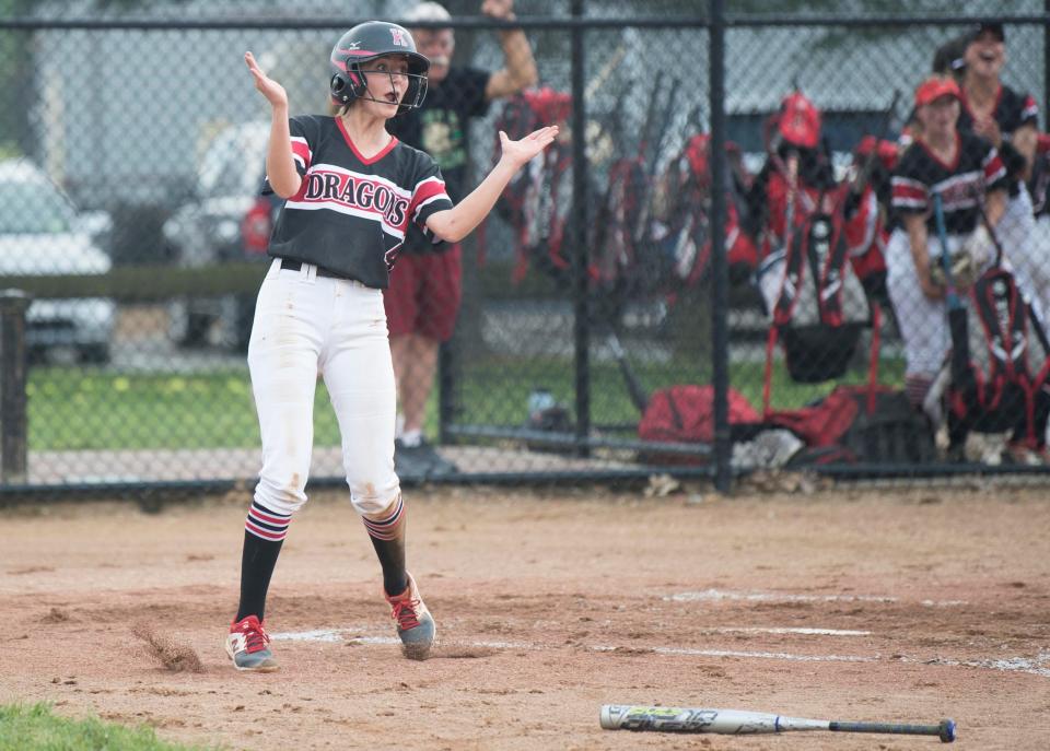 Kingsway's Brianna Sciulli celebrates after scoring a run during the South Jersey Group 4 quarterfinal softball playoff game between Kingsway and Cherokee played at Kingsway Regional High School in Woolwich Township on Thursday, May 19, 2022.  Kingsway defeated Cherokee, 9-4.
