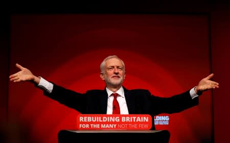 FILE PHOTO: Britain's Labour Party leader Jeremy Corbyn delivers his keynote speech at the Labour Party Conference in Liverpool