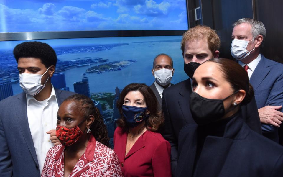 Mayor Bill de Blasio, First Lady Chirlane McCray and Dante de Blasio with the Duke and Duchess of Sussex and Governor Kathy Hochul on Thursday - Michael Appleton/Mayoral Photography Office 