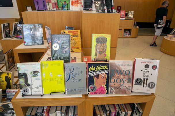 PHOTO: Banned books are visible at the Central Library, a branch of the Brooklyn Public Library system, in New York City on July 7, 2022. (Ted Shaffrey/AP, FILE)