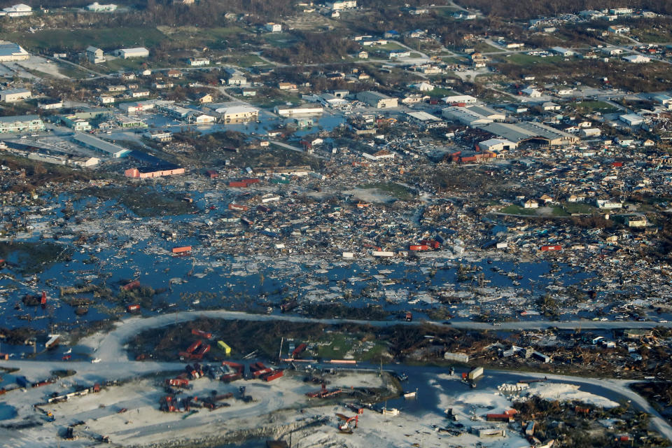 An aerial view shows devastation after hurricane Dorian hit the Abaco Islands in the Bahamas, Sept. 4, 2019. (Photo: Marco Bello/Reuters)