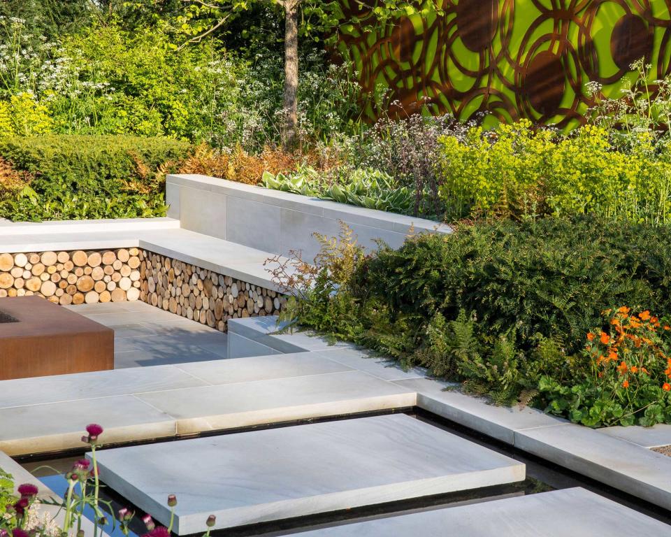 5. Surround a sunken patio with texture and color