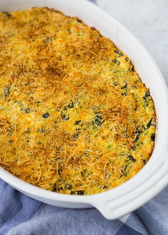Cheesy, comforting, and filling, zucchini rice casserole is going to become a favorite around any family table. It’s also a great use for leftover rice!<p><strong>Get the recipe: <a href="https://www.rachelcooks.com/zucchini-rice-casserole/" rel="sponsored" target="_blank" data-ylk="slk:Healthy Zucchini Rice Casserole;elm:context_link;itc:0;sec:content-canvas" class="link ">Healthy Zucchini Rice Casserole</a></strong></p>