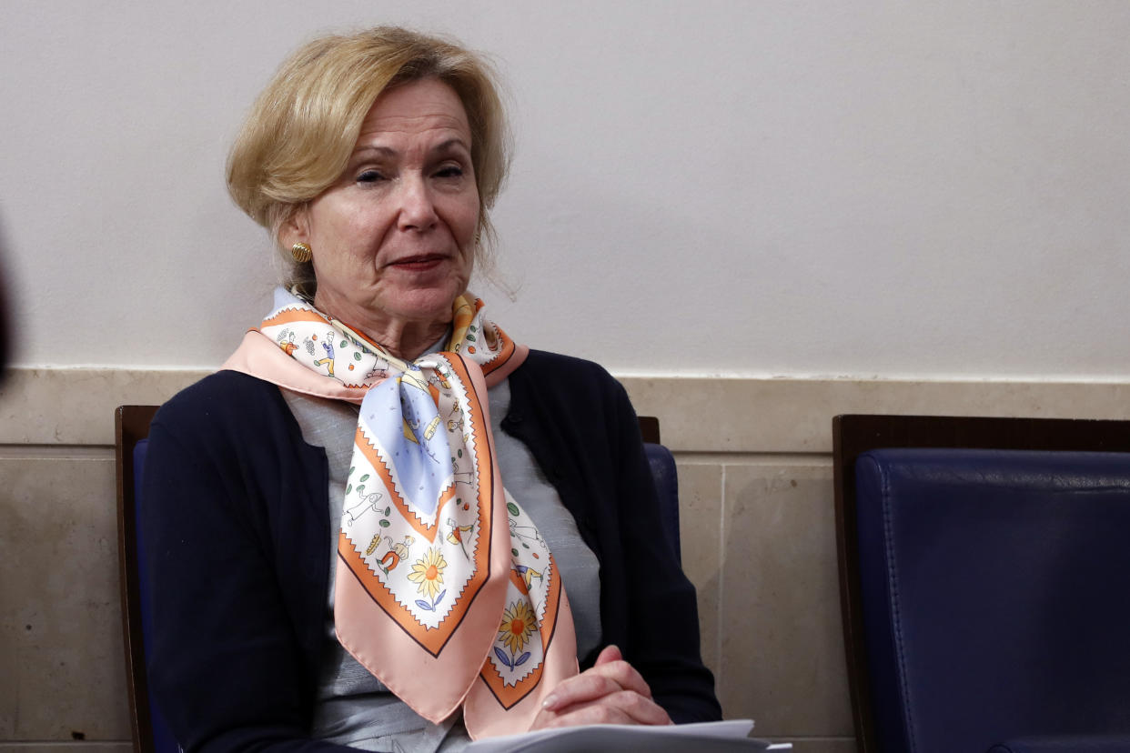 Dr. Deborah Birx, White House coronavirus response coordinator, listens as President Donald Trump. (Alex Brandon / AP file)