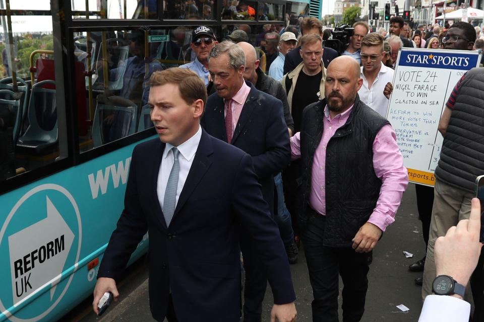 Clacton, Essex, UK 4th June 202 Nigel Farage has been egged while campaigning in Clacton today.