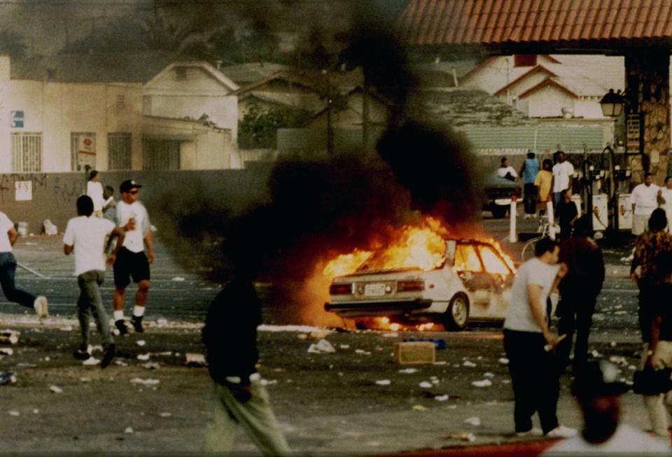 car on fire during la 1992 riots