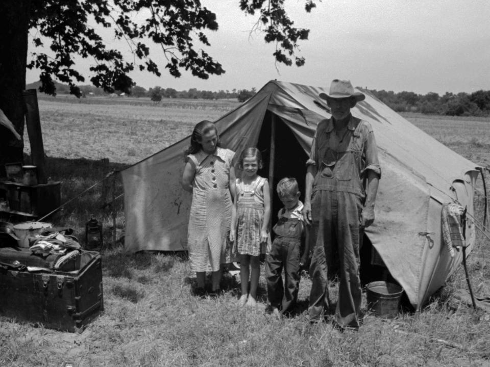 A farm worker and his family in Oklahoma in 1939.