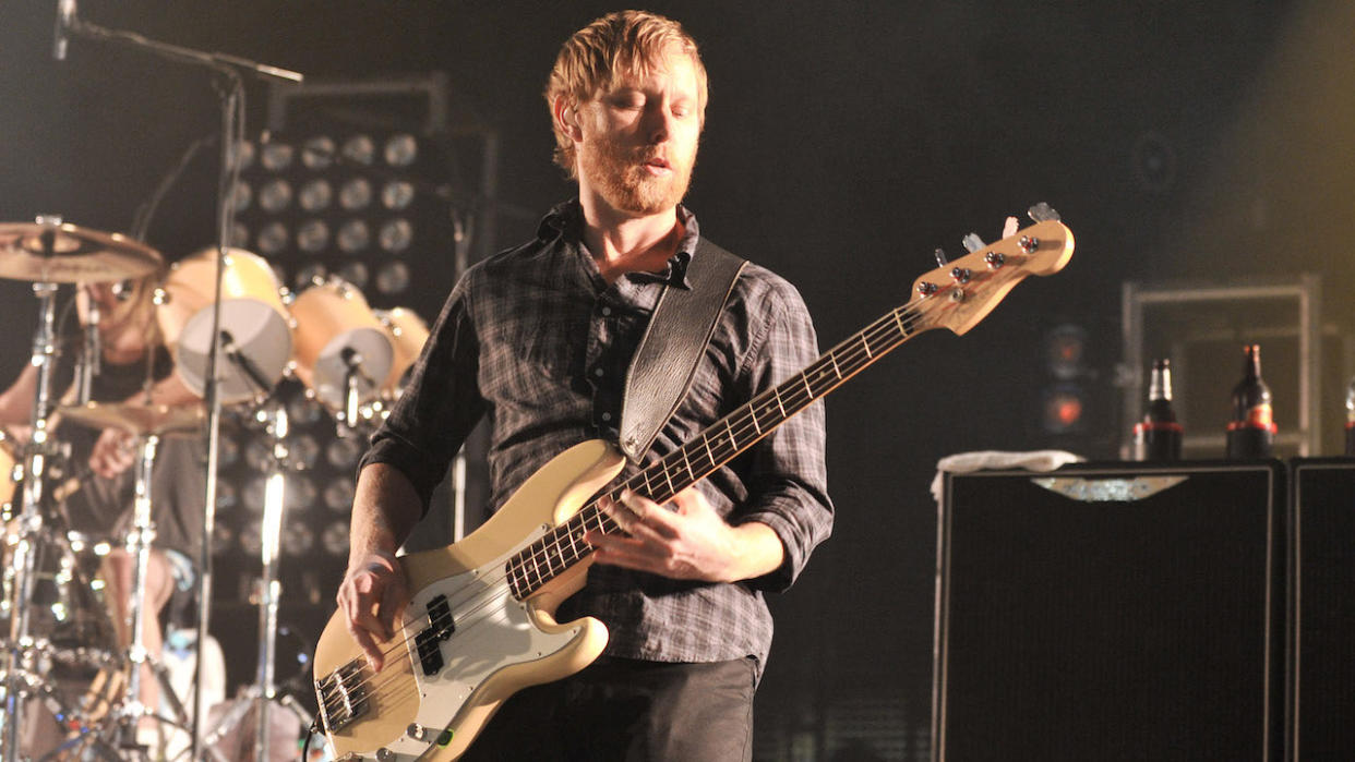  Nate Mendel of Foo Fighters performs on stage during day one of Radio 1's Big Weekend at Carlisle Airport on May 14, 2011 in Carlisle, England. . 