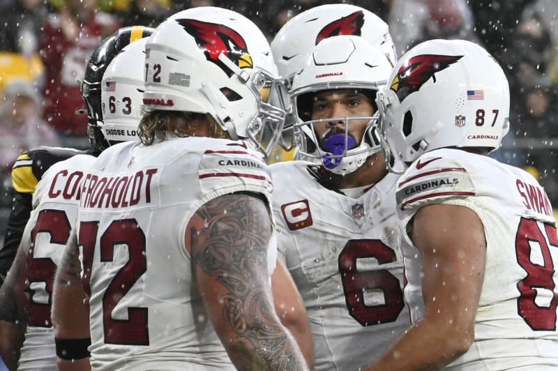 Arizona Cardinals running back James Conner (6) failed to score a touchdown in five of his last six games. File Photo by Archie Carpenter/UPI