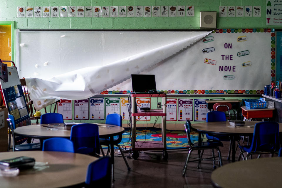 Un salón de clases vacío en Baltimore, Maryland, el 14 de abril de 2020. (Erin Schaff/The New York Times)